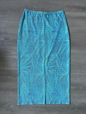 Blue Tropical Print Women's Midi Skirt